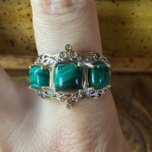 Natural Malachite Sterling Silver Ring Size 10